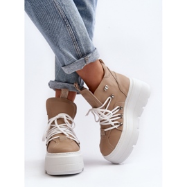 Calçados esportivos femininos de couro Zazoo 3416, bege 2