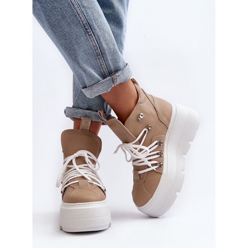 Calçados esportivos femininos de couro Zazoo 3416, bege 2