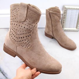 Botins femininos de camurça bege com aberturas S.Barski HY66-135 1