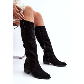 Zazoo 3427 Botas de cowboy femininas de camurça pretas preto 1
