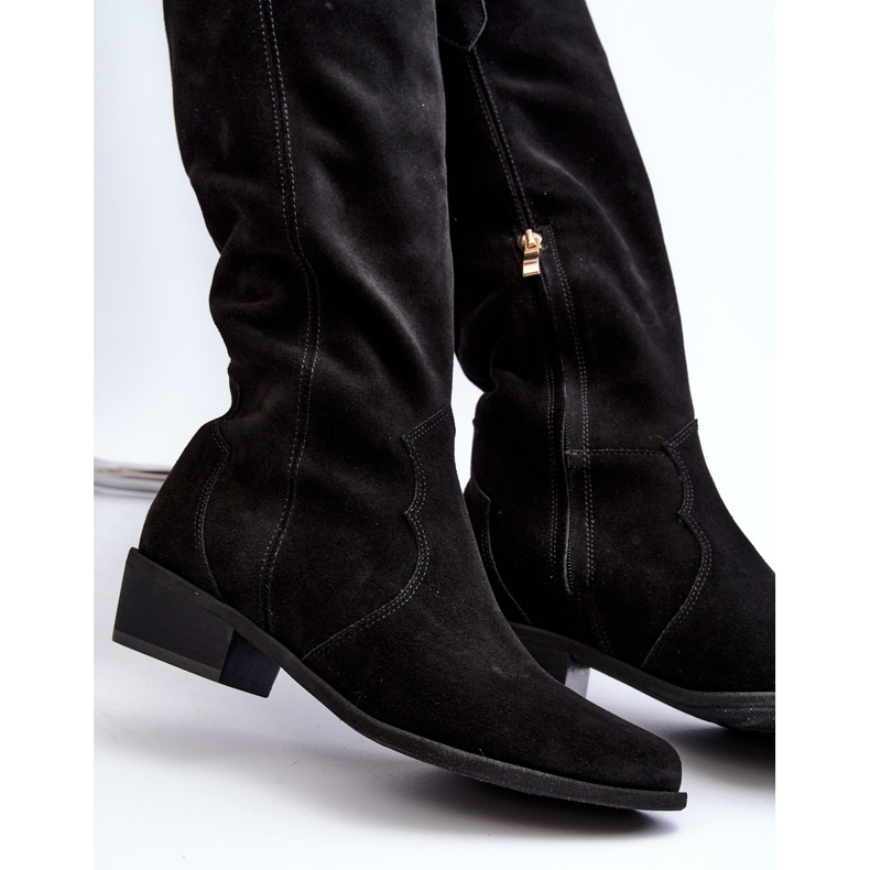 Zazoo 3427 Botas de cowboy femininas de camurça pretas preto 2