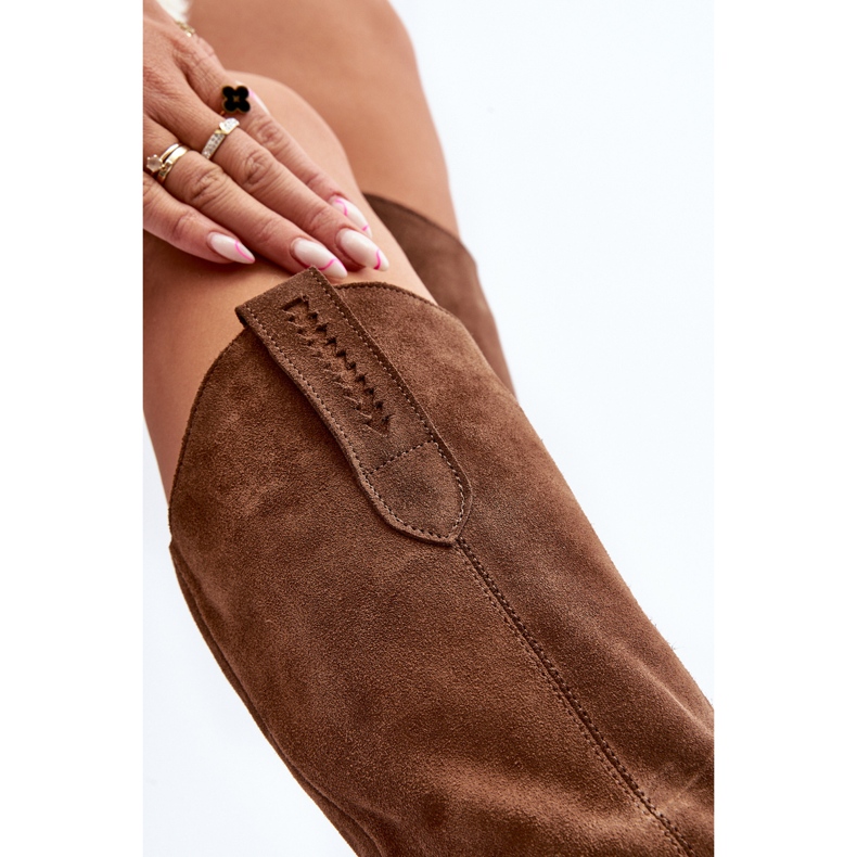 Botas de cowboy femininas de camurça Zazoo 3427, marrom castanho 1