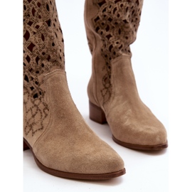 Zazoo 3403 Botas femininas abertas com salto baixo bege claro 2
