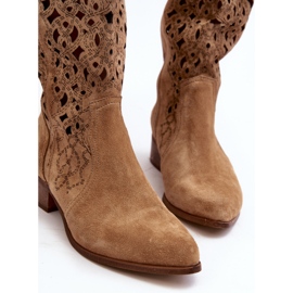 Zazoo 3403 Botas femininas abertas com salto baixo, bege 1