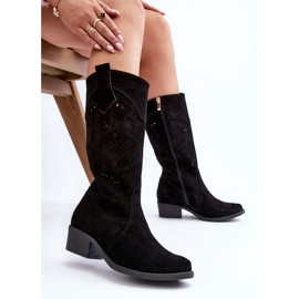 Zazoo 4043 Botas de salto alto em camurça perfurada preto 1