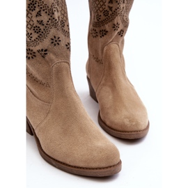 Botas de salto baixo Zazoo 4043 Openwork bege camurça 1 Botas de salto baixo Zazoo 4043 Openwork bege camurça 1