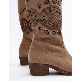 Botas de salto baixo Zazoo 4043 Openwork bege camurça 2 Botas de salto baixo Zazoo 4043 Openwork bege camurça 2
