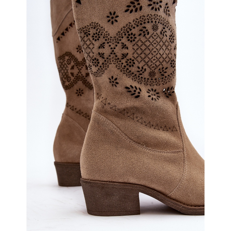 Botas de salto baixo Zazoo 4043 Openwork bege camurça 2 Botas de salto baixo Zazoo 4043 Openwork bege camurça 2