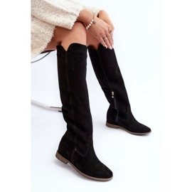 Zazoo 3407 Botas de camurça até o joelho com salto plano, pretas preto 2 Zazoo 3407 Botas de camurça até o joelho com salto plano, pretas preto 2
