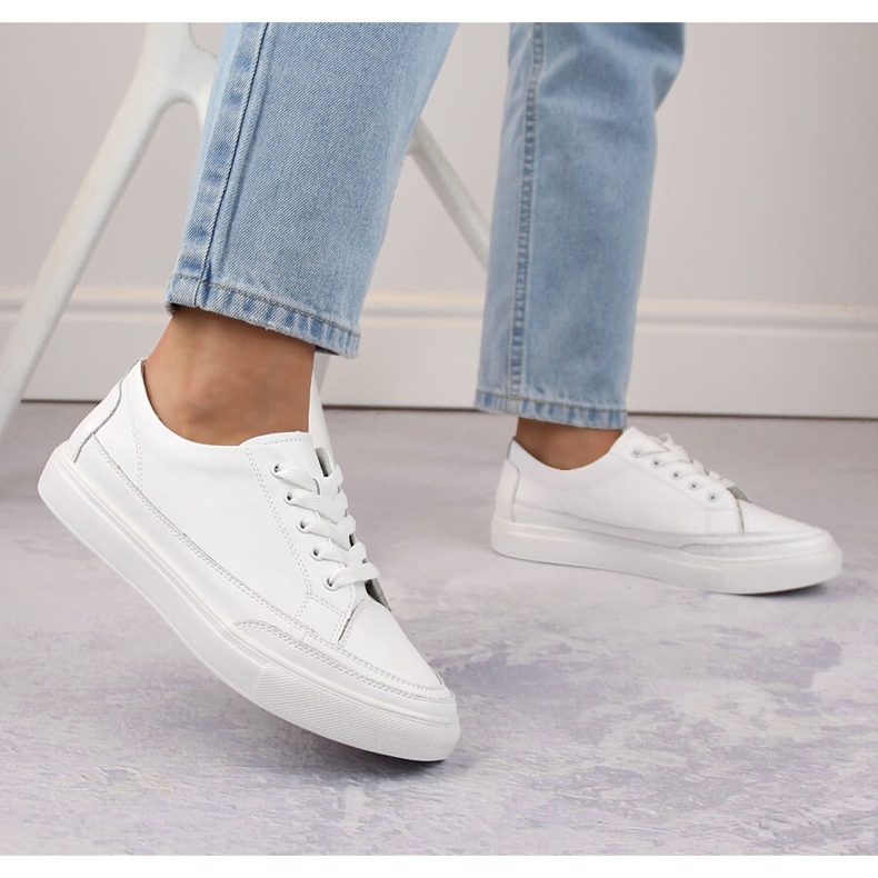 Calçado esportivo feminino de couro, branco Sergio Leone SP016 2