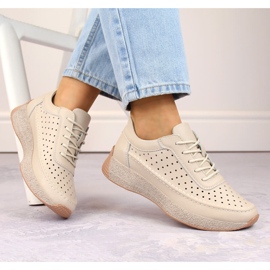 Sapatos femininos de couro perfurado, bege, Sergio Leone SP013 1