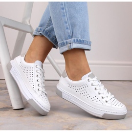 Rieker W RKR642 sapatos brancos de couro perfurado 1