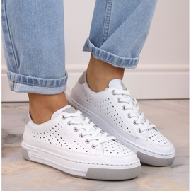 Rieker W RKR642 sapatos brancos de couro perfurado 2