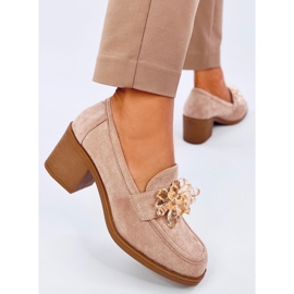 Lorenz Mocassins Camel de salto alto com pedras bege 2