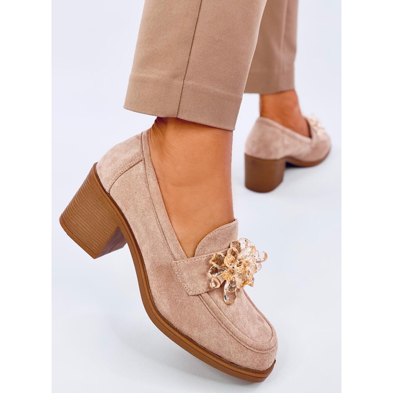 Lorenz Mocassins Camel de salto alto com pedras bege 2 Lorenz Mocassins Camel de salto alto com pedras bege 2