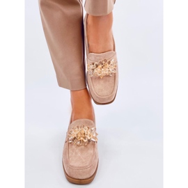 Lorenz Mocassins Camel de salto alto com pedras bege 1