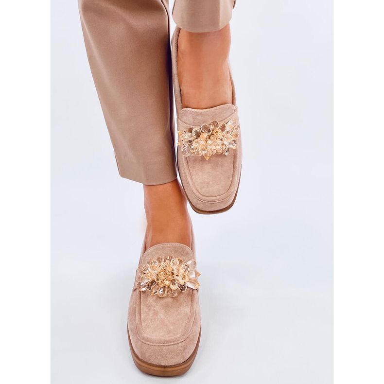 Lorenz Mocassins Camel de salto alto com pedras bege 1 Lorenz Mocassins Camel de salto alto com pedras bege 1