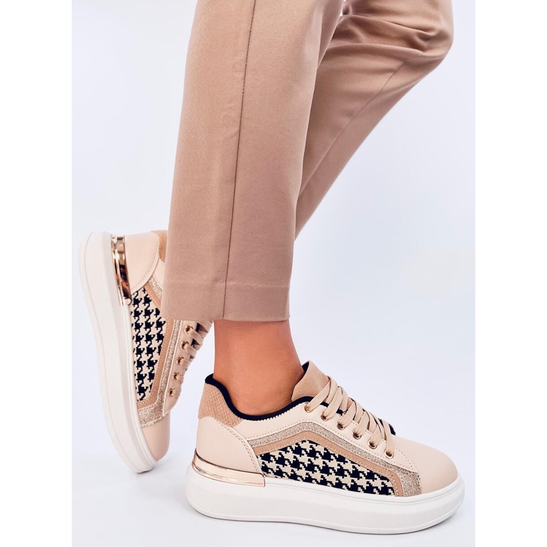 Tênis houndstooth feminino Volyne Beige bege 1