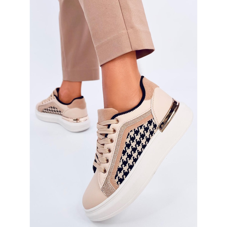 Tênis houndstooth feminino Volyne Beige bege 2