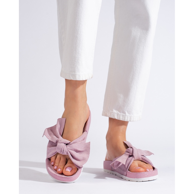 SHELOVET Chinelos da moda com um laço rosa 2 SHELOVET Chinelos da moda com um laço rosa 2