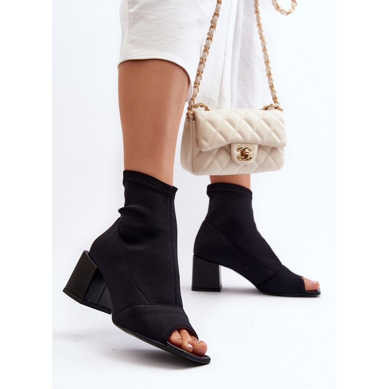 Zazoo 2876 Botas femininas de salto alto com dedos abertos, pretas preto 2