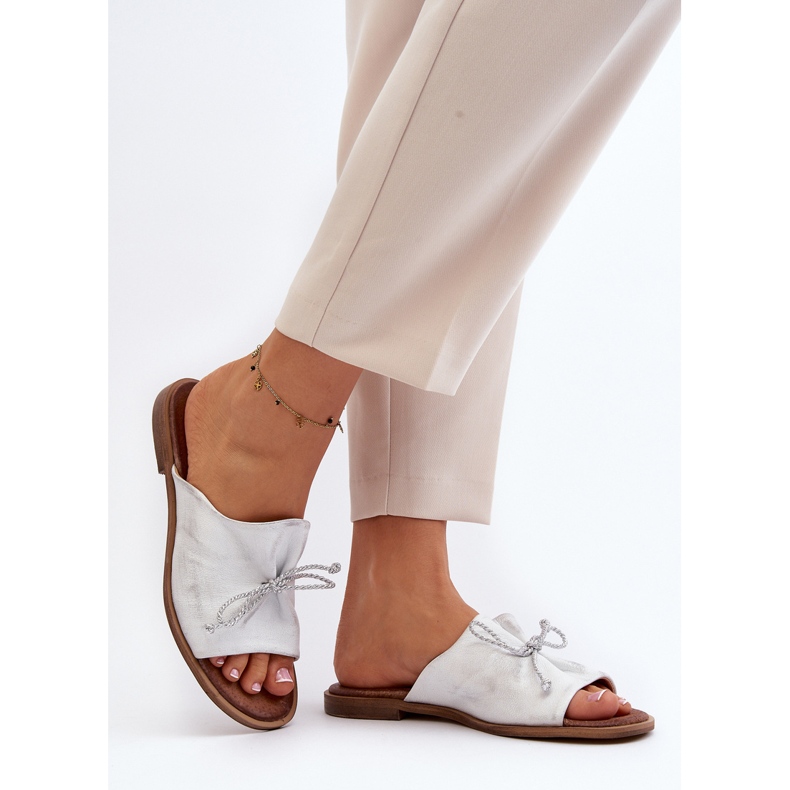 Zazoo 2659 Chinelos femininos de couro prateados prata 2