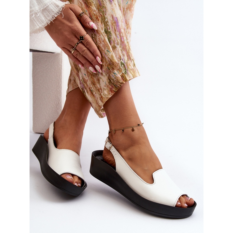 Zazoo 2893 Sandálias femininas de couro com sola grossa, brancas branco 1