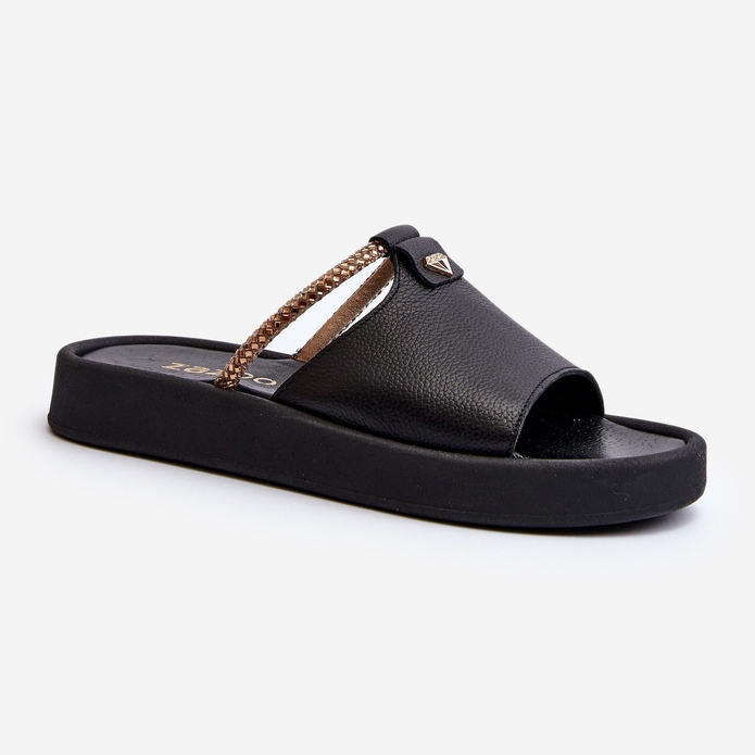 Chinelos femininos de couro Zazoo 2896, pretos 1