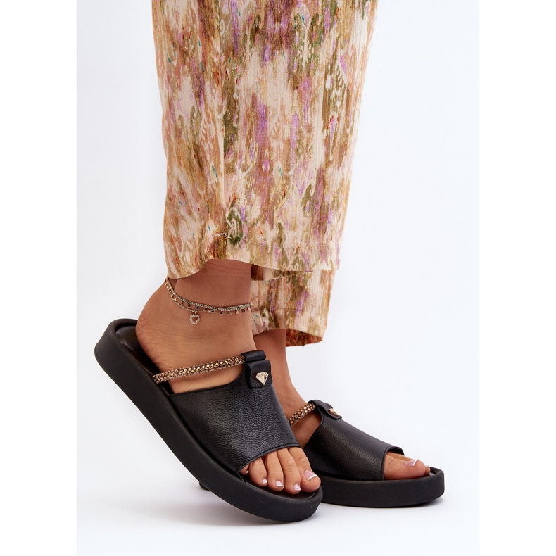 Chinelos femininos de couro Zazoo 2896, pretos 2