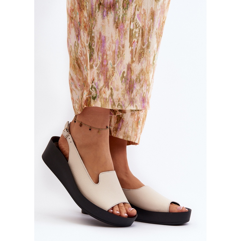 Zazoo 2893 Sandálias femininas de couro com sola grossa, bege claro 2