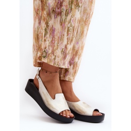 Zazoo 2893 Sandálias femininas de couro com sola grossa, ouro escovado dourado 2