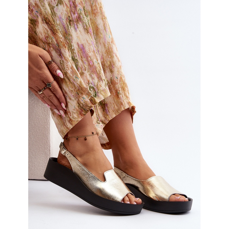 Zazoo 2893 Sandálias femininas de couro com sola grossa, douradas dourado 1