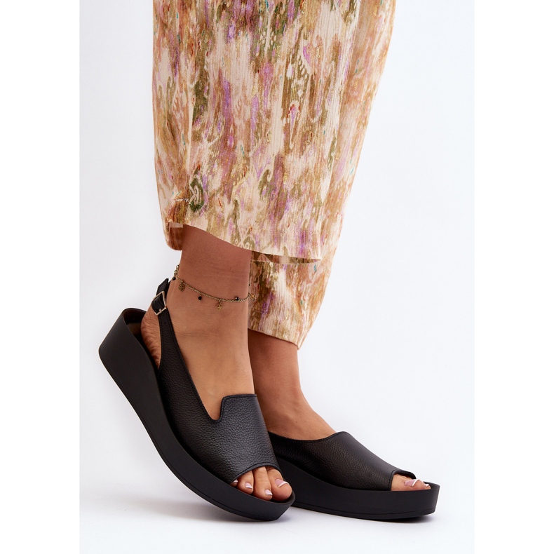 Zazoo 2893 Sandálias femininas de couro com sola grossa, pretas preto 2