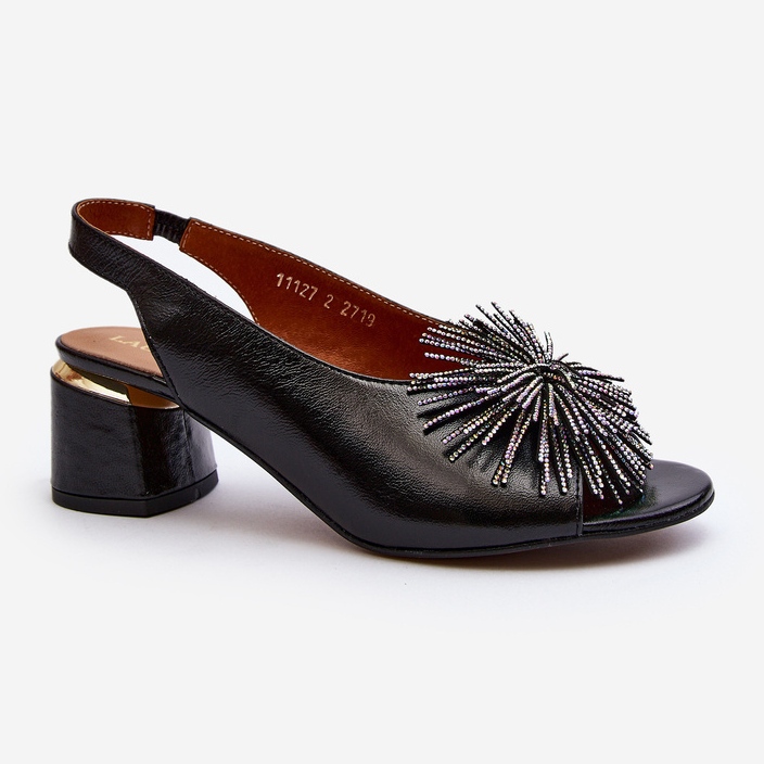 Sandálias de couro com decoração Laura Messi 2719 pretas preto 2