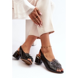 Sandálias de couro com decoração Laura Messi 2719 pretas preto 1