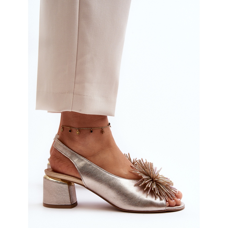 Sandálias de Couro Com Decoração Laura Messi 2719 Ouro dourado 1