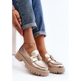 Sapatos de couro, mocassins com decoração em ouro CheBello 4291 dourado 1