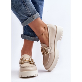 Mocassins femininos de couro com decoração CheBello 4369 bege 1