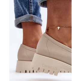 Mocassins femininos de couro com franjas CheBello 3096 bege 1