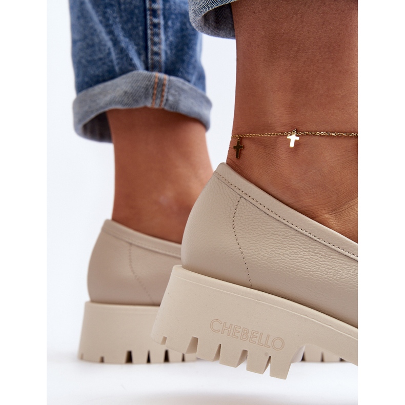 Mocassins femininos de couro com franjas CheBello 3096 bege 1