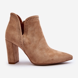 Botins femininos de salto alto com recorte Kerestia bege 1