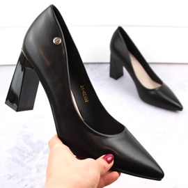 Sapatos femininos com salto decorativo, preto, Vinceza 62106 1