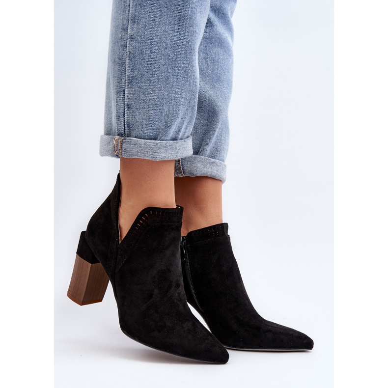 Botins pretos de salto alto Vailen com padrão a céu aberto 2