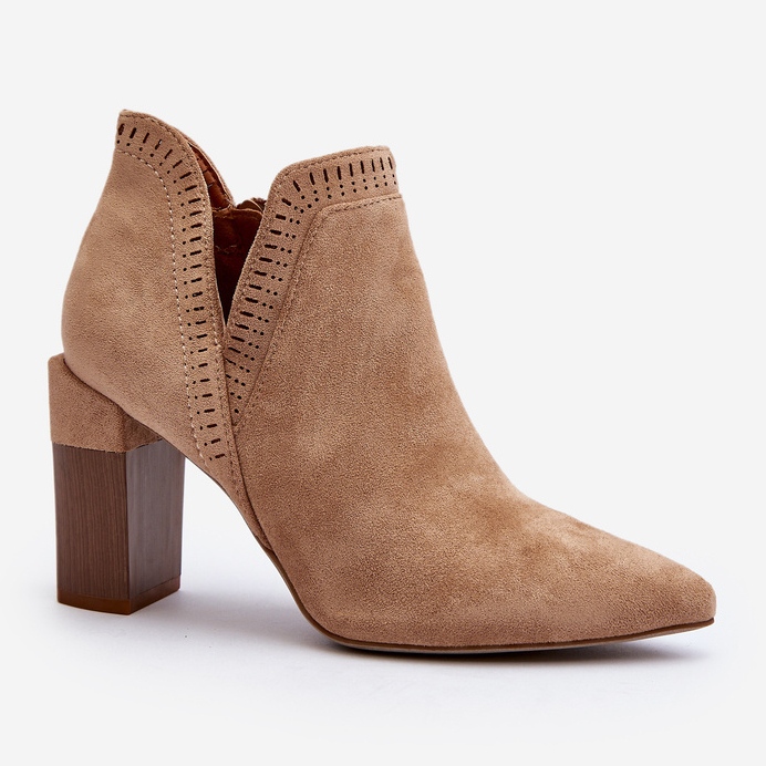 Botins de salto alto Bege Vailen com padrão perfurado 1 Botins de salto alto Bege Vailen com padrão perfurado 1