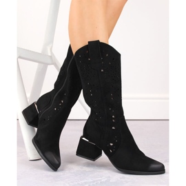 Botas femininas de camurça com aberturas, pretas Potocki SZ12397 preto 1