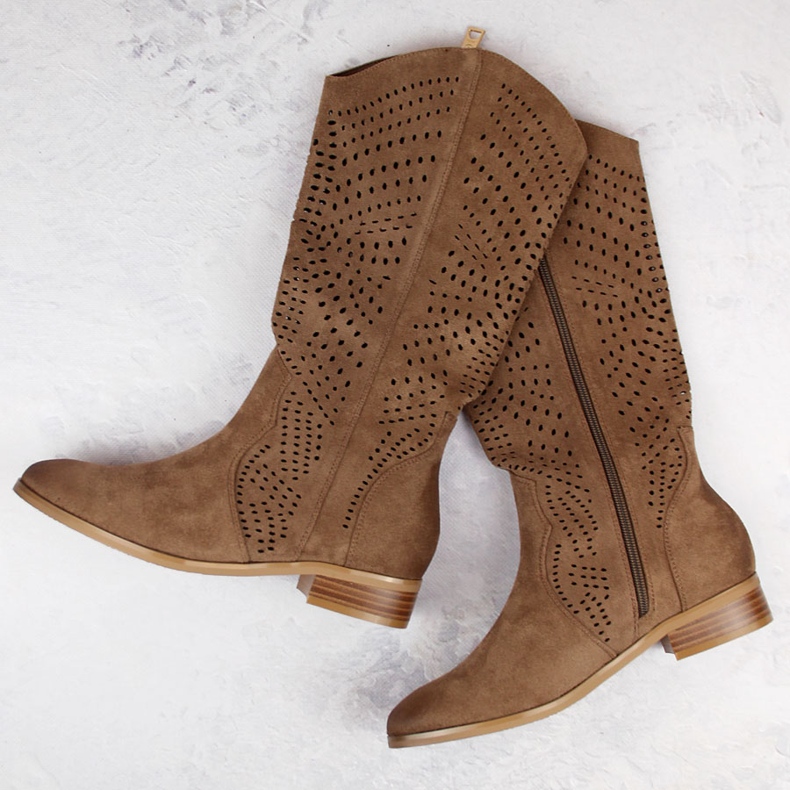 Botas femininas de camurça com aberturas, marrom, Vinceza 58237 2