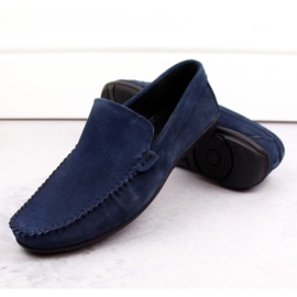 Sapatos masculinos de camurça de couro, mocassins azul marinho T.Sokolski W1401-2 1
