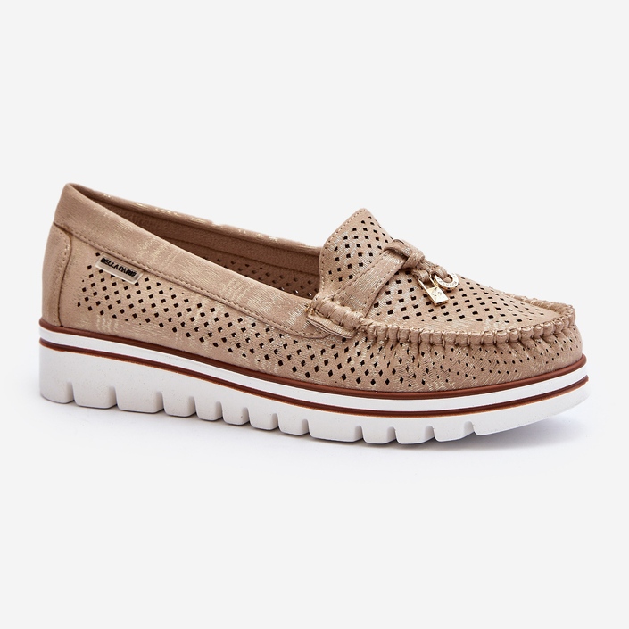 Mocassins femininos abertos Golden Twista dourado 2