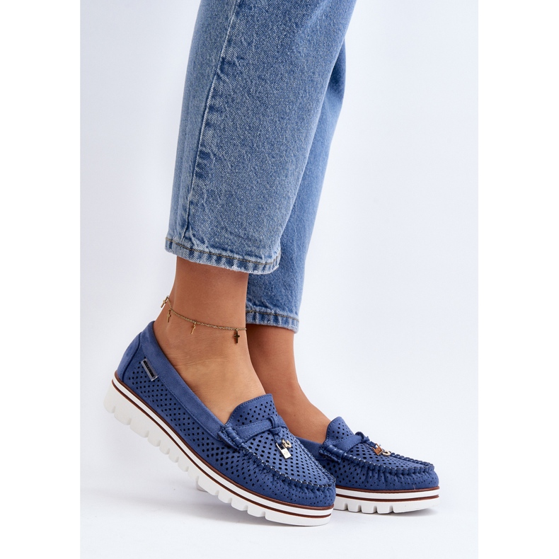 Mocassins femininos perfurados azuis Twista azul 2