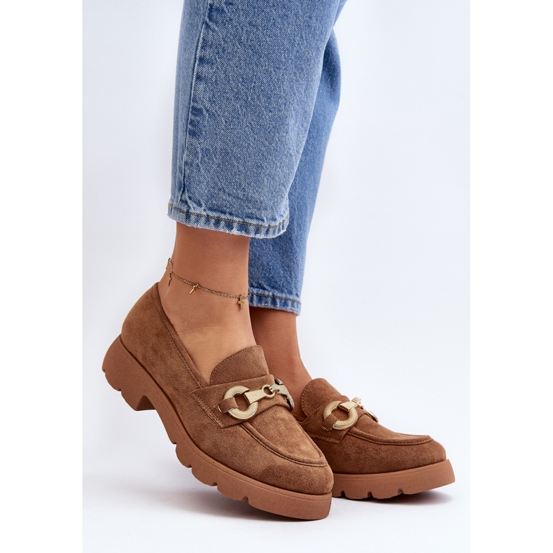 Mocassins femininos com decoração de camelo Railenes castanho 2